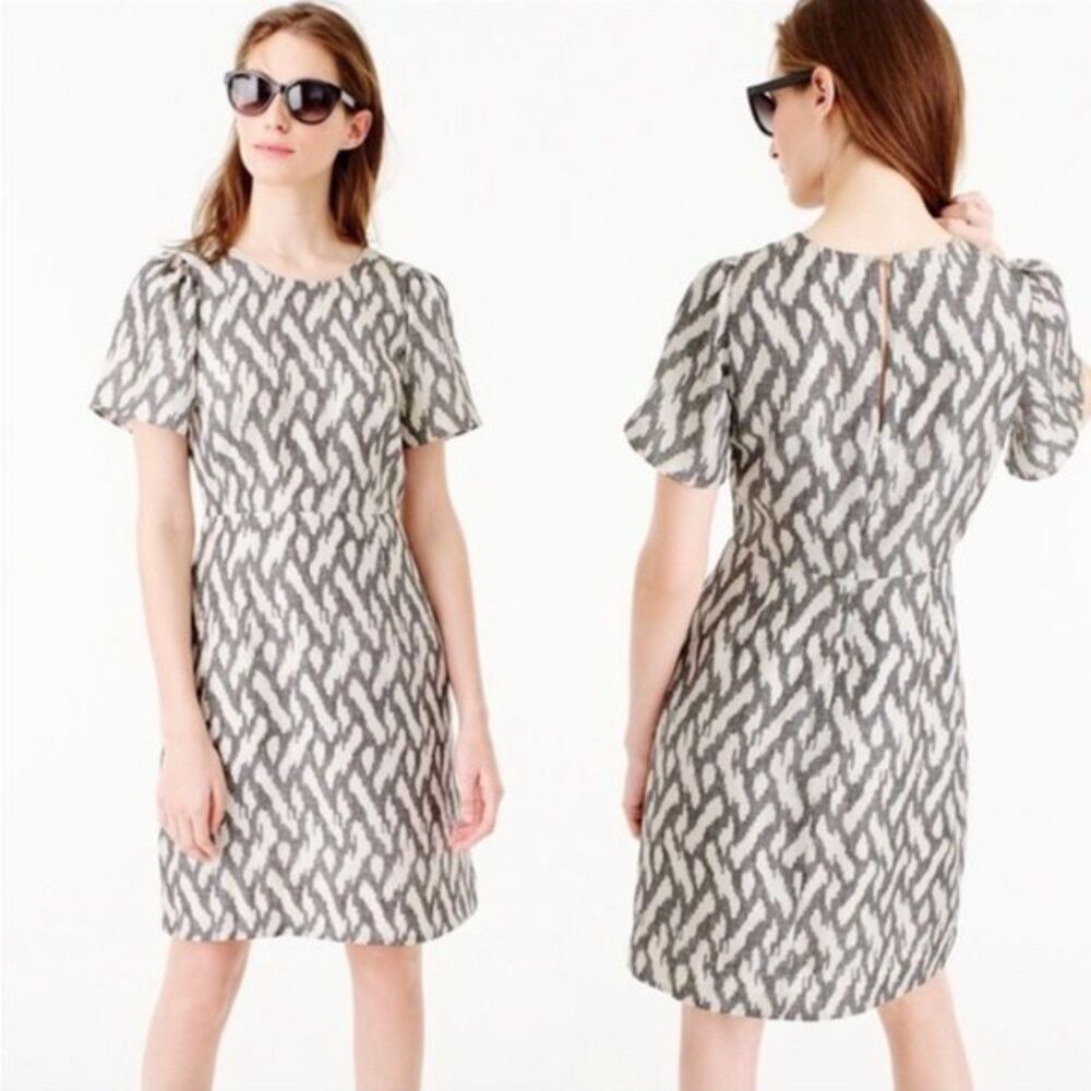 J.Crew Black White Ikat Silk Mini Dress Lined Size 8 Office Workwear